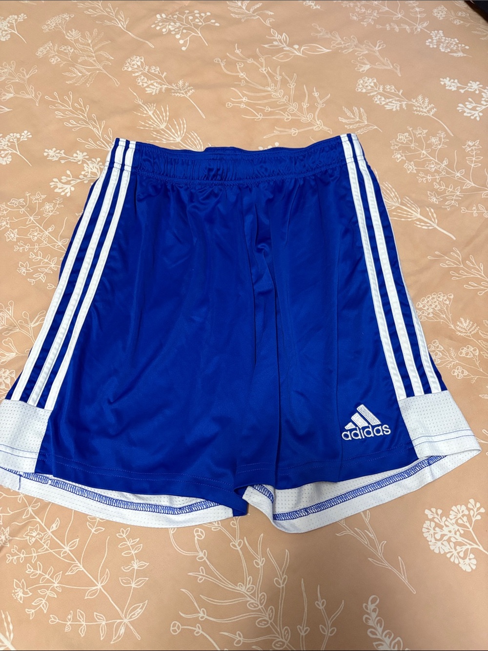 adidas Blue Athletic Shorts with White Three-Stripes
